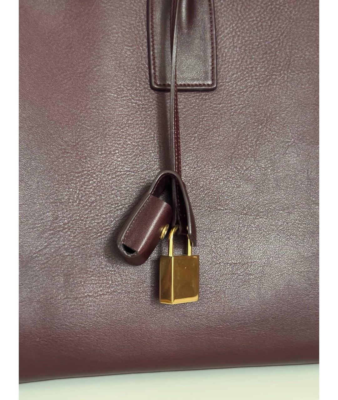 SAINT LAURENT Бордовая кожаная сумка тоут, фото 7