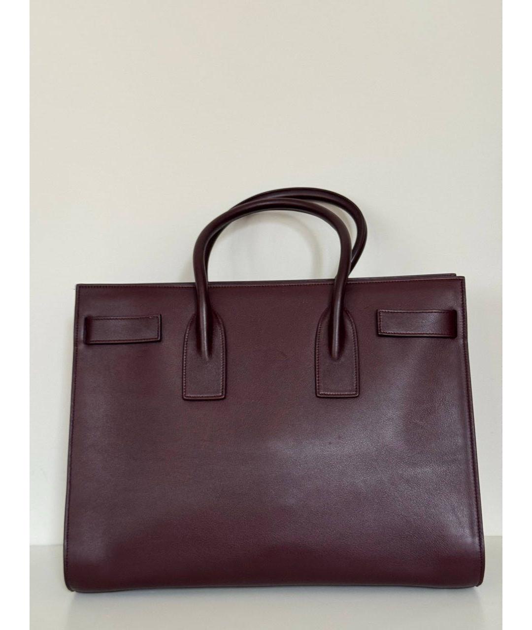 SAINT LAURENT Бордовая кожаная сумка тоут, фото 3