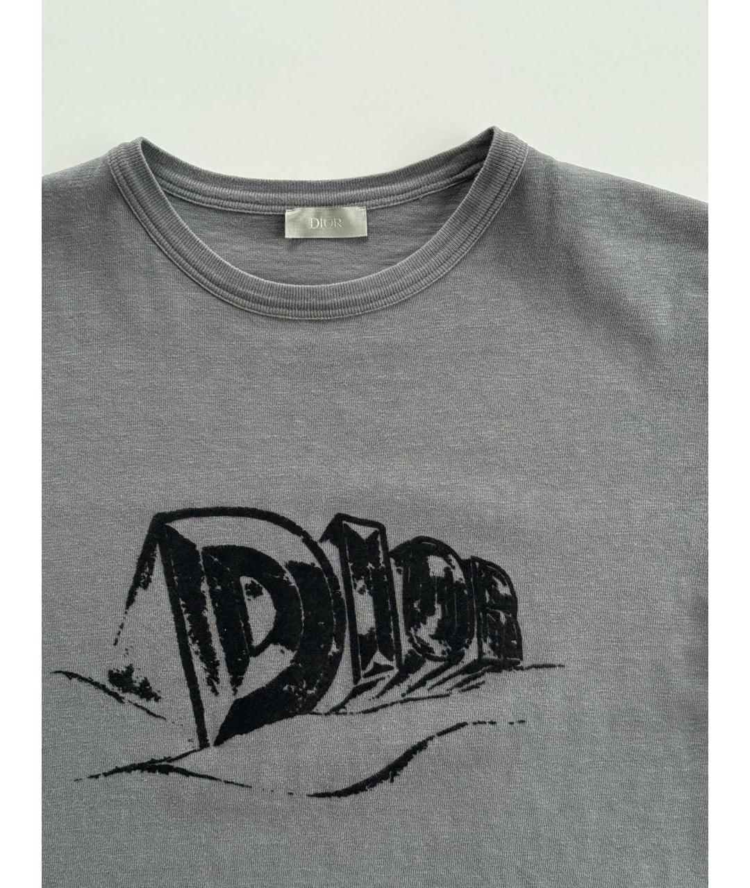 CHRISTIAN DIOR Серая хлопковая футболка, фото 3