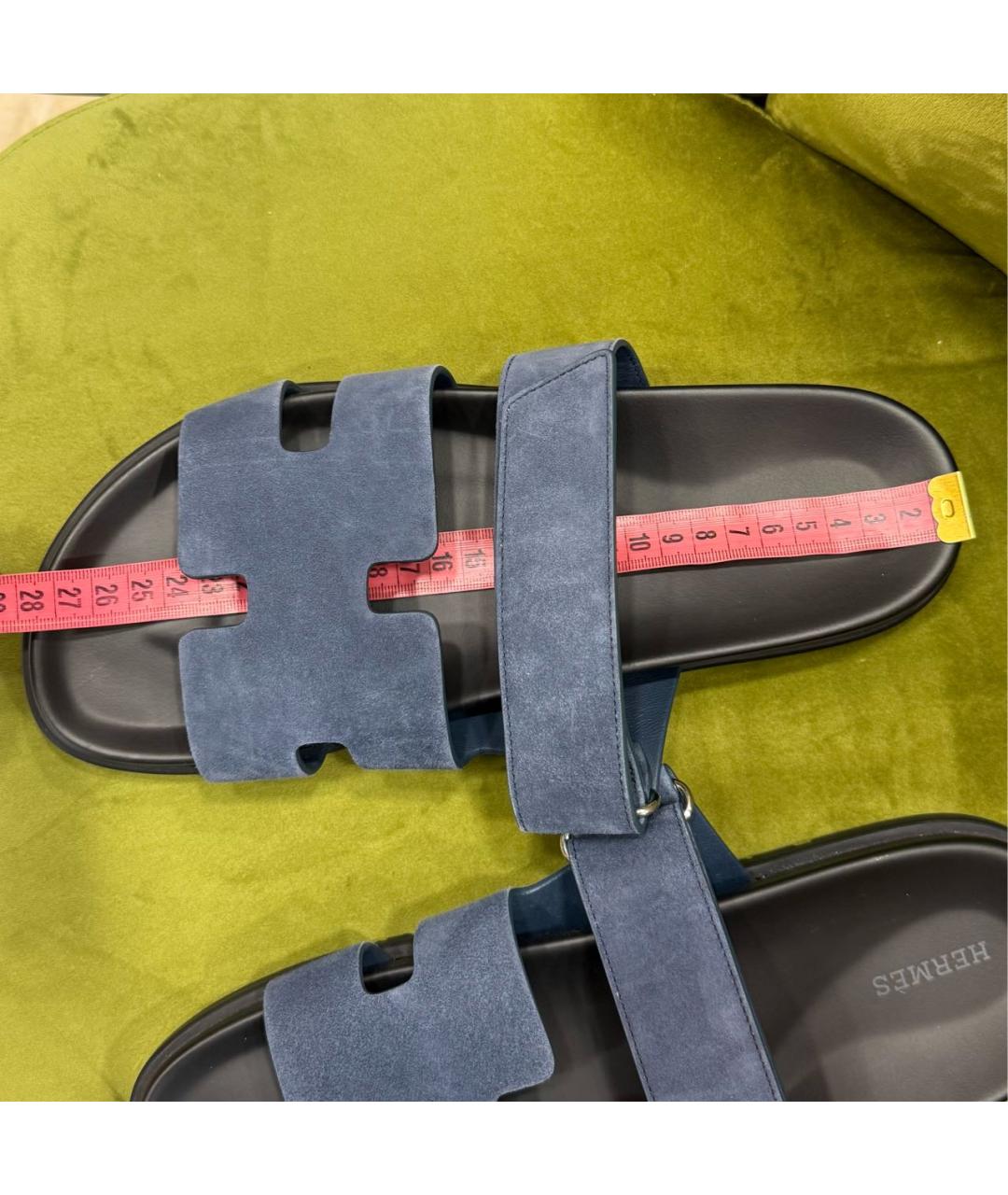 HERMES Темно-синие замшевые шлепанцы, фото 3