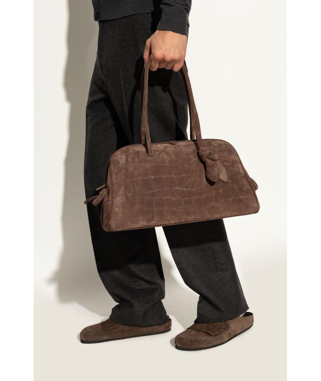 JACQUEMUS Коричневая замшевая сумка с короткими ручками, фото 7