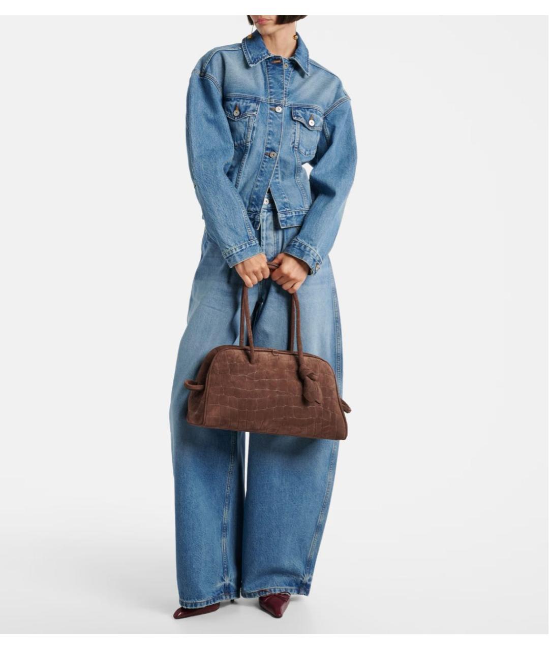 JACQUEMUS Коричневая замшевая сумка с короткими ручками, фото 6