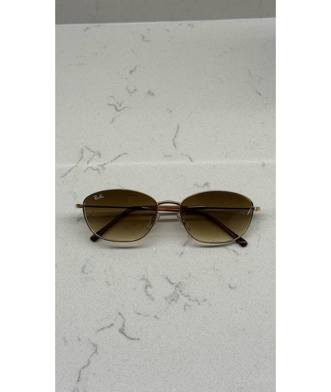 RAY BAN Золотые металлические солнцезащитные очки, фото 6