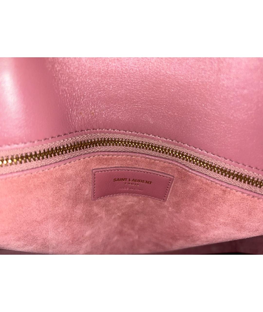 SAINT LAURENT Коралловая кожаная сумка тоут, фото 5