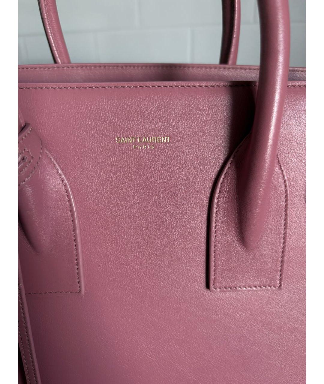 SAINT LAURENT Коралловая кожаная сумка тоут, фото 2