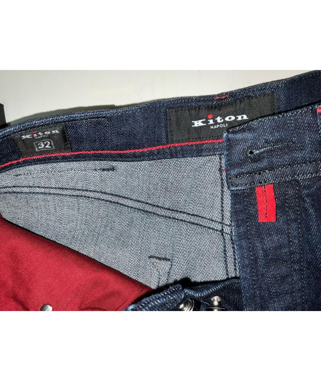 KITON Темно-синие хлопко-эластановые прямые джинсы, фото 6