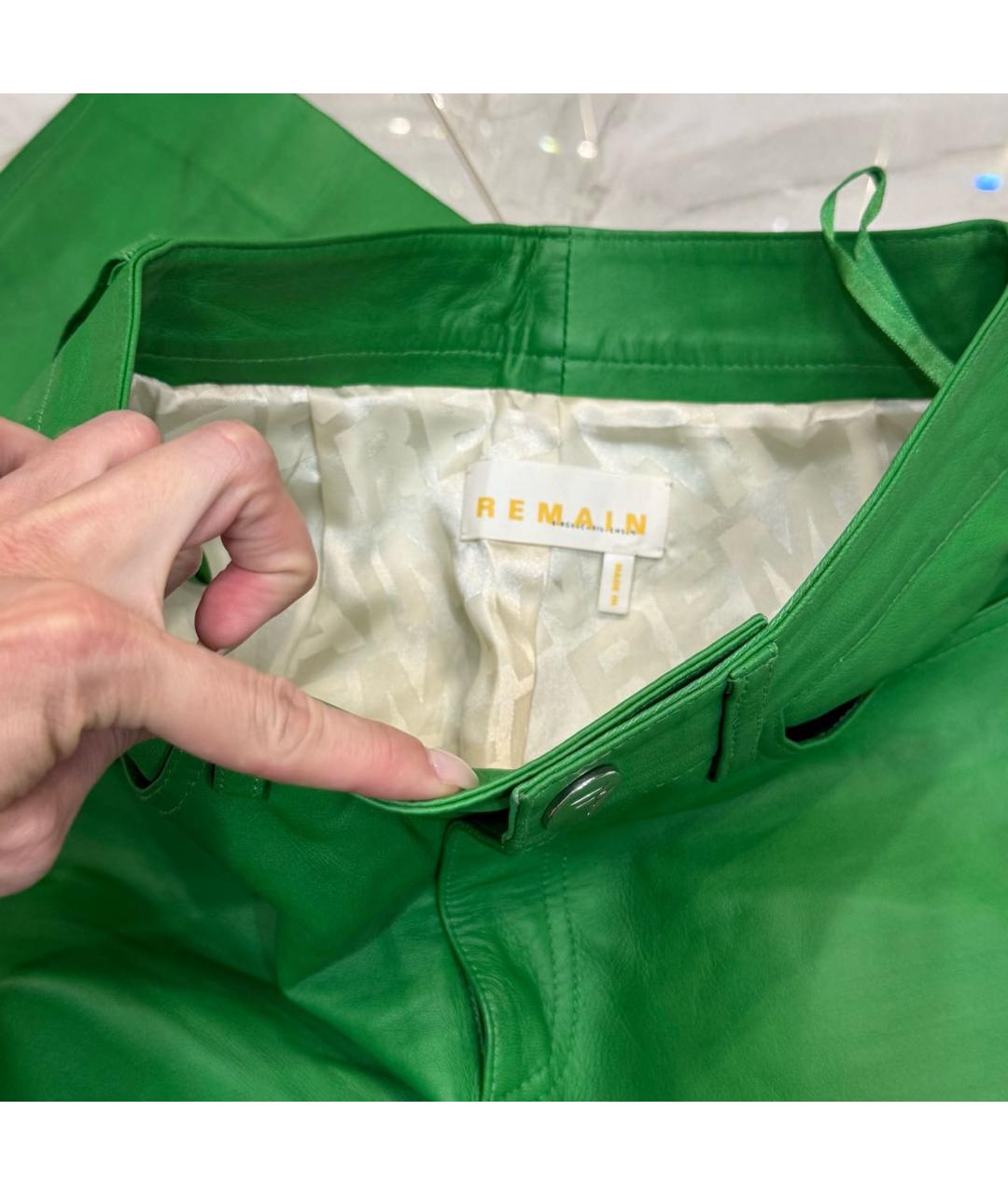 REMAIN Зеленые кожаные прямые брюки, фото 4