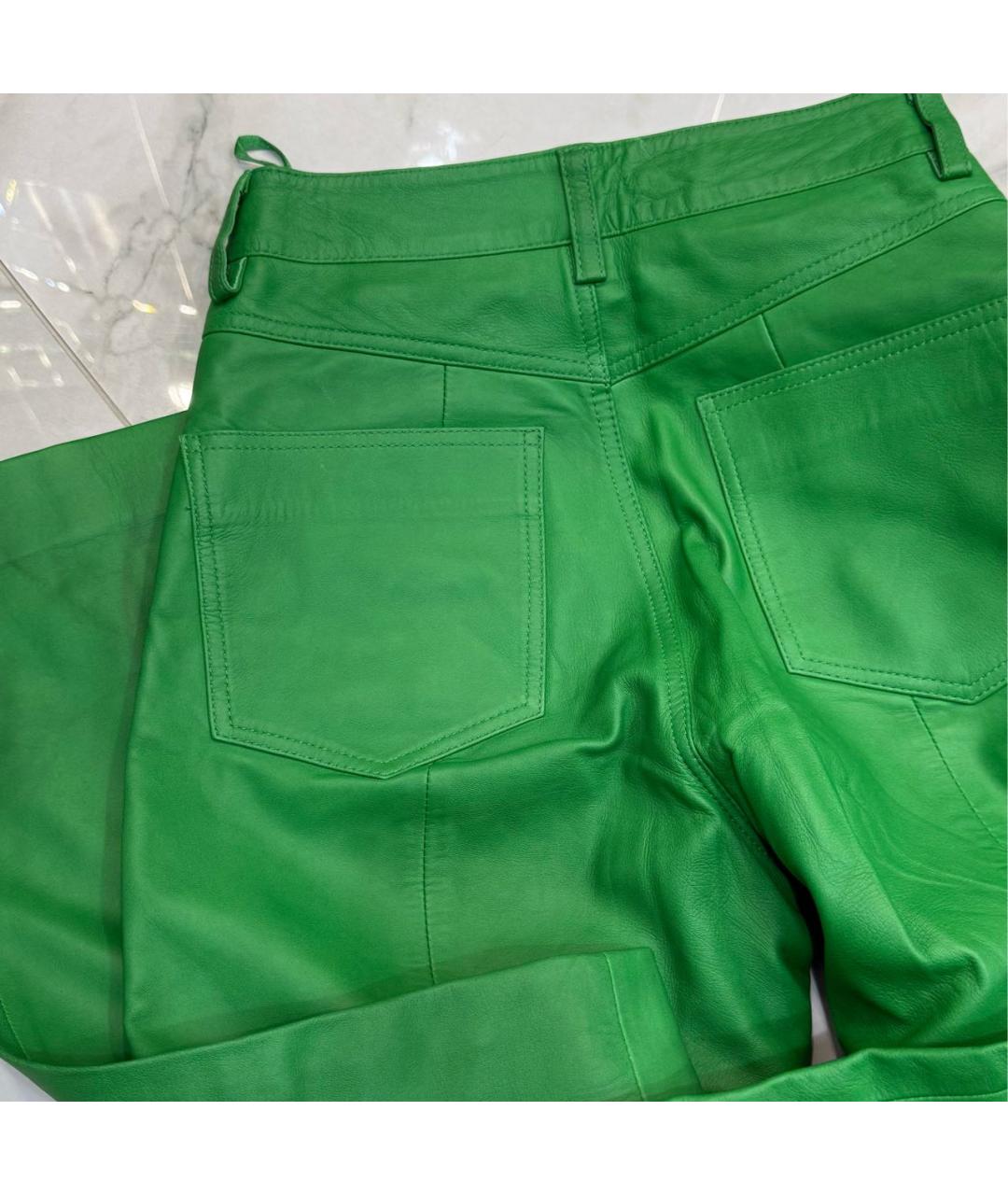 REMAIN Зеленые кожаные прямые брюки, фото 3