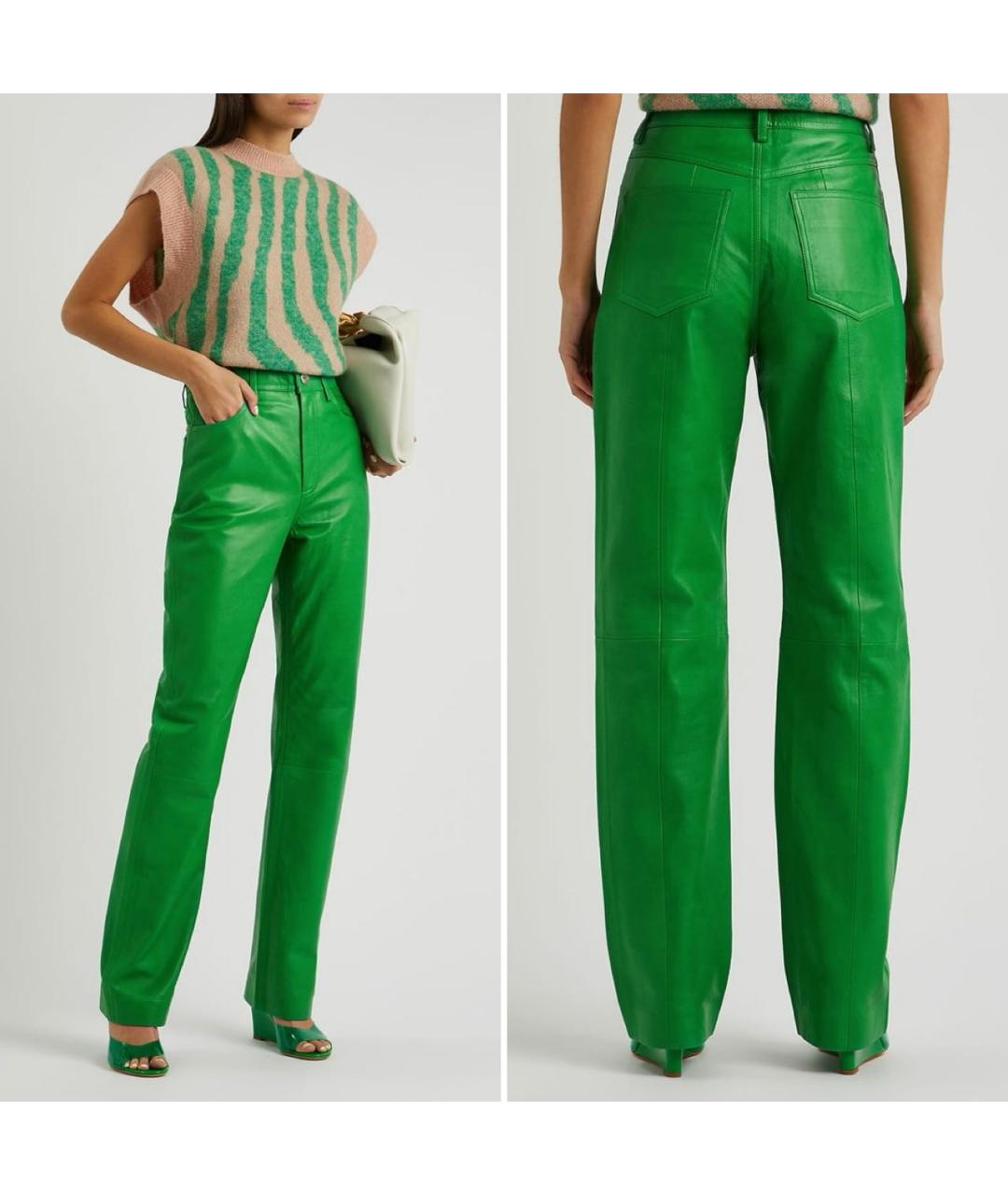 REMAIN Зеленые кожаные прямые брюки, фото 2