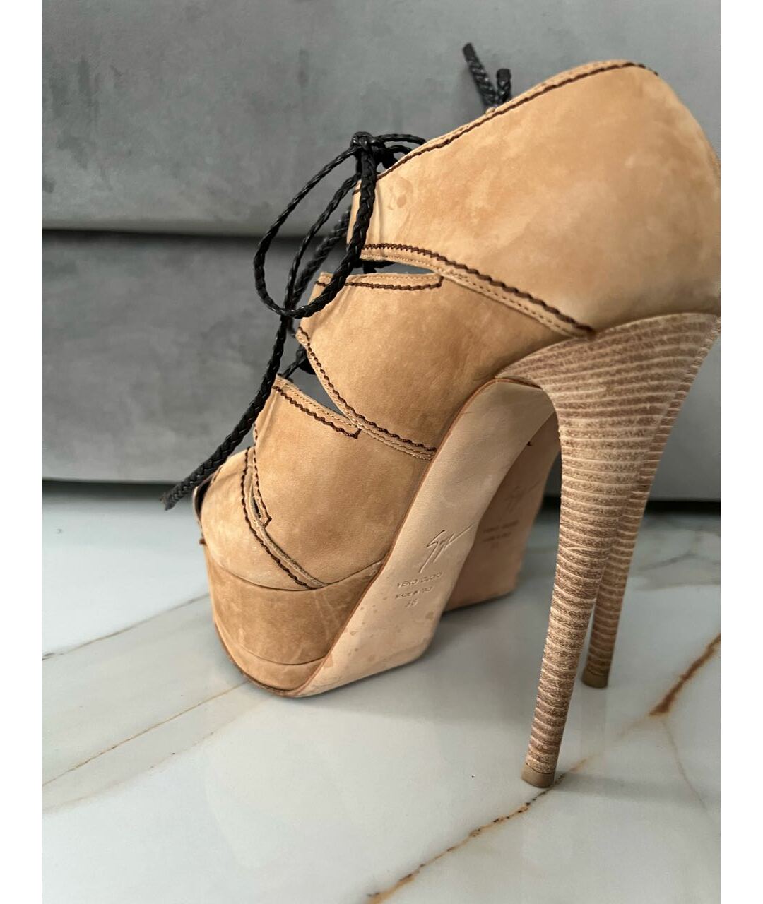 GIUSEPPE ZANOTTI DESIGN Бежевые замшевые ботильоны, фото 7