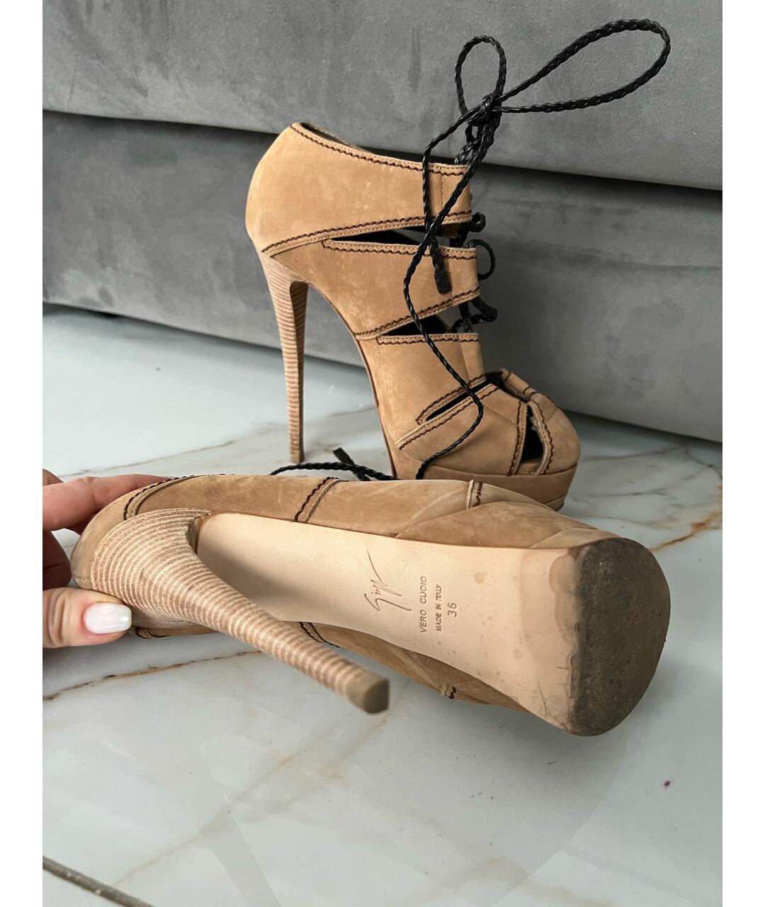 GIUSEPPE ZANOTTI DESIGN Бежевые замшевые ботильоны, фото 6