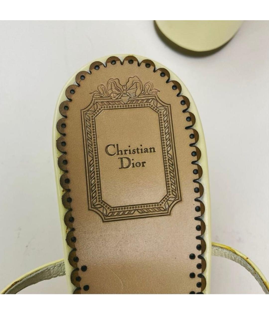 CHRISTIAN DIOR Желтые кожаные босоножки, фото 7