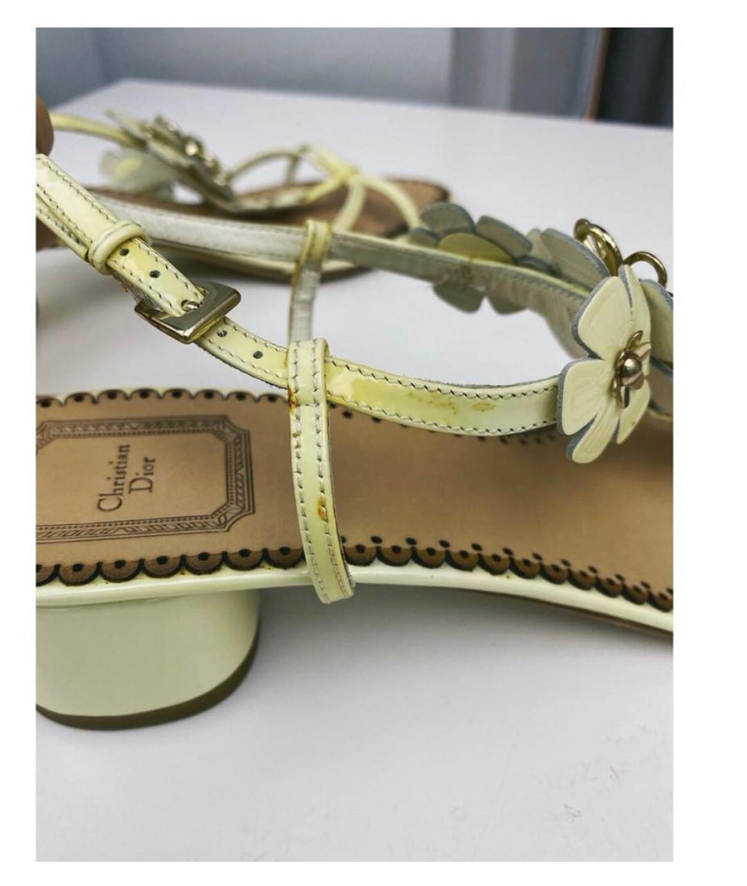 CHRISTIAN DIOR Желтые кожаные босоножки, фото 5