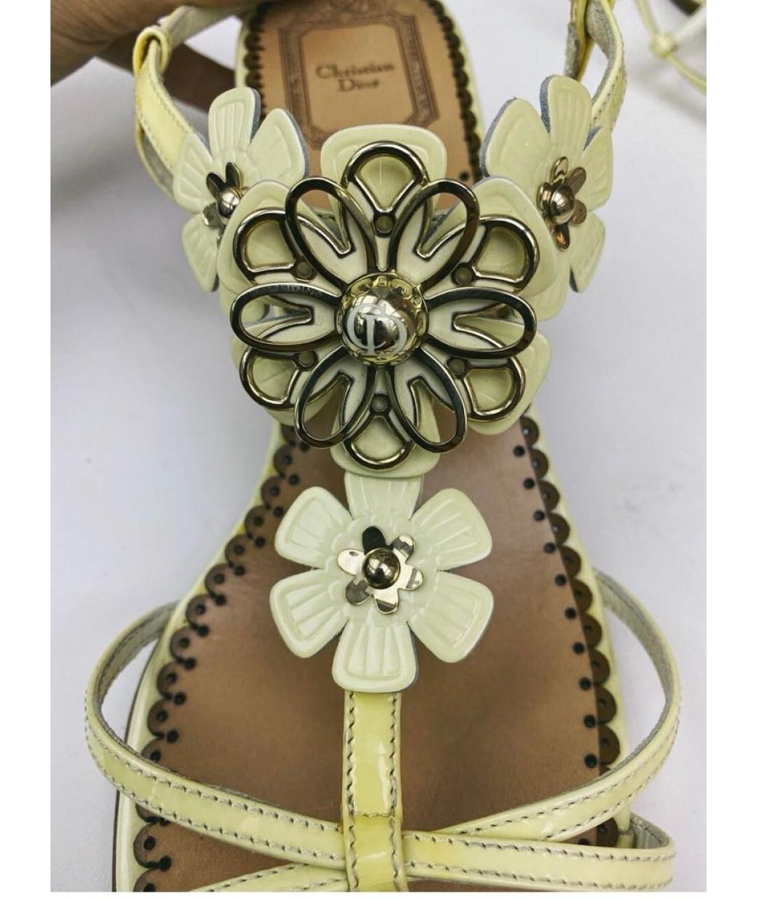 CHRISTIAN DIOR Желтые кожаные босоножки, фото 3