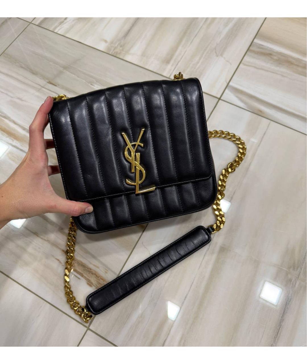 SAINT LAURENT Черная кожаная сумка через плечо, фото 2