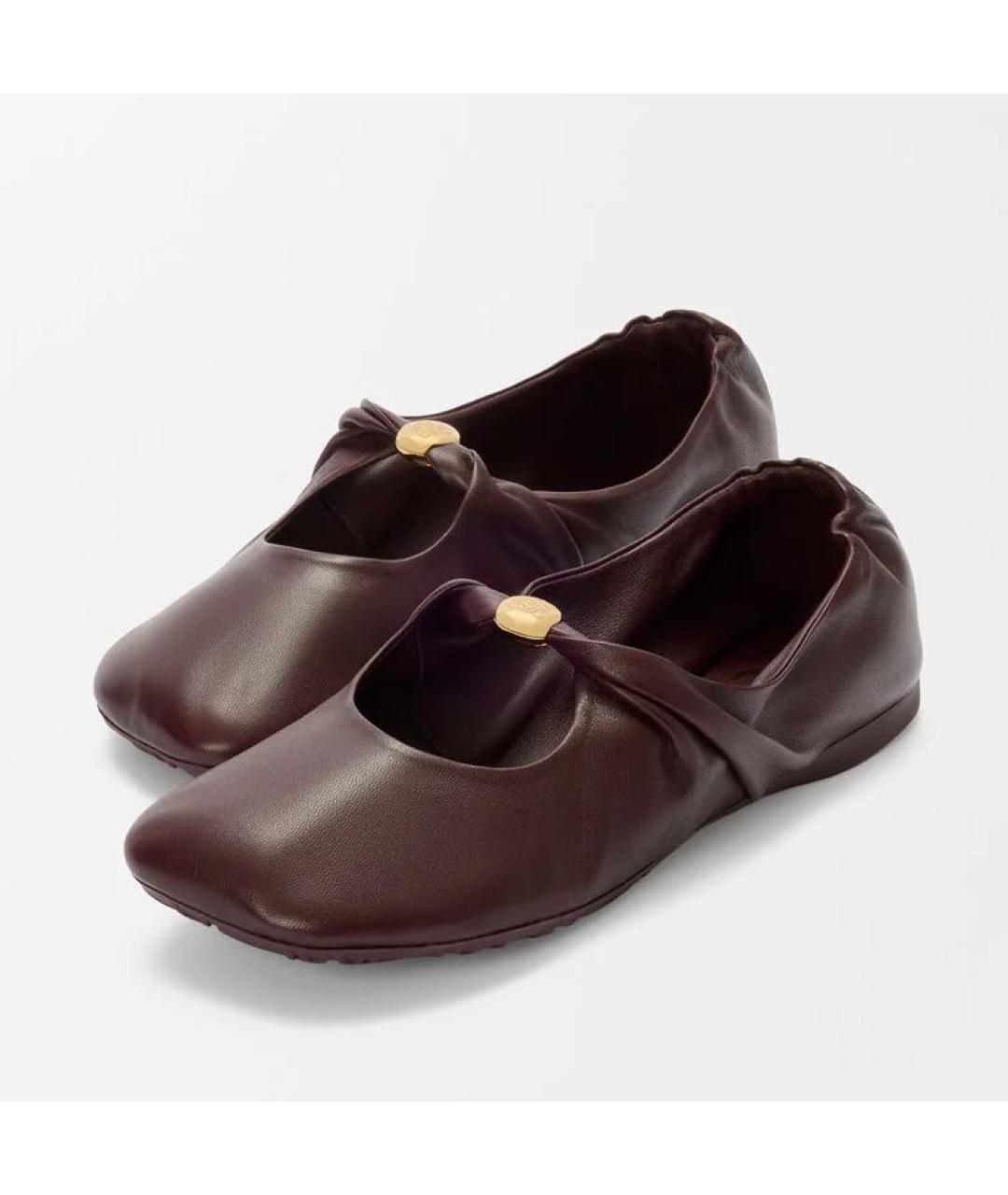 LOEWE Бордовые кожаные балетки, фото 3