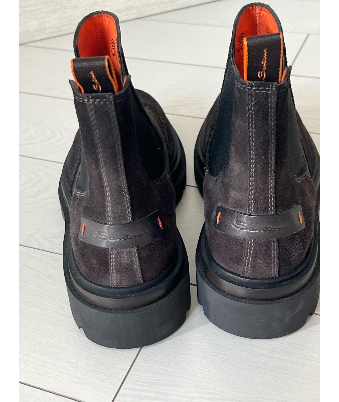 SANTONI Коричневые замшевые высокие ботинки, фото 4