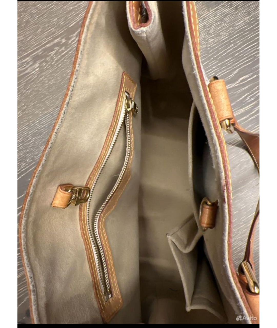 LOUIS VUITTON Бежевая кожаная сумка тоут, фото 3