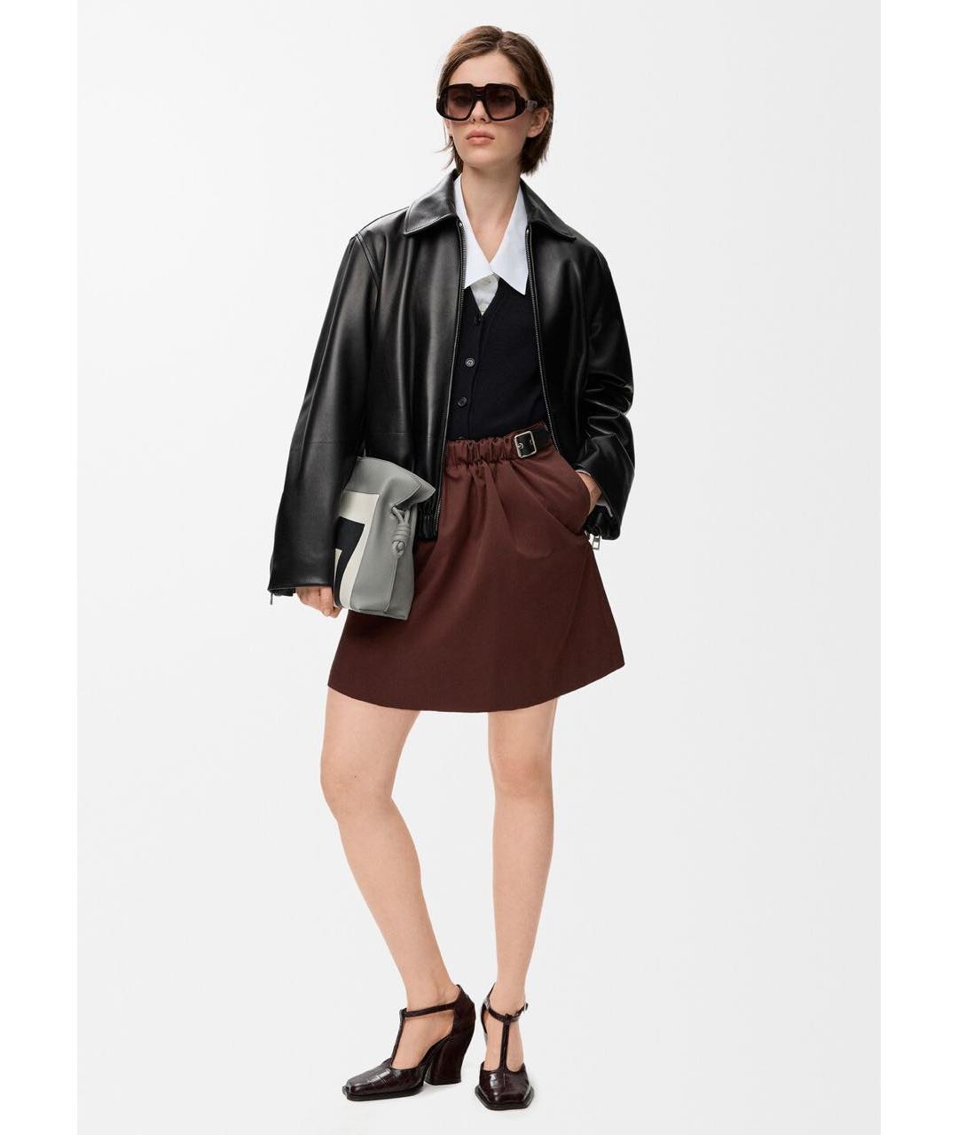 LOEWE Коричневая хлопковая юбка мини, фото 2