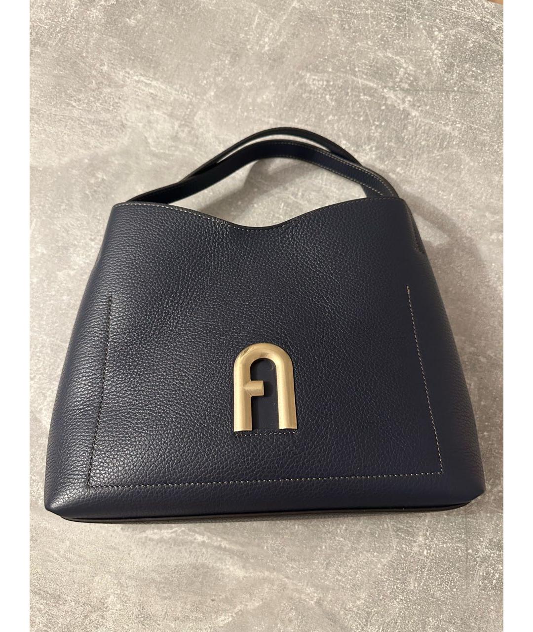 FURLA Темно-синяя кожаная сумка с короткими ручками, фото 7
