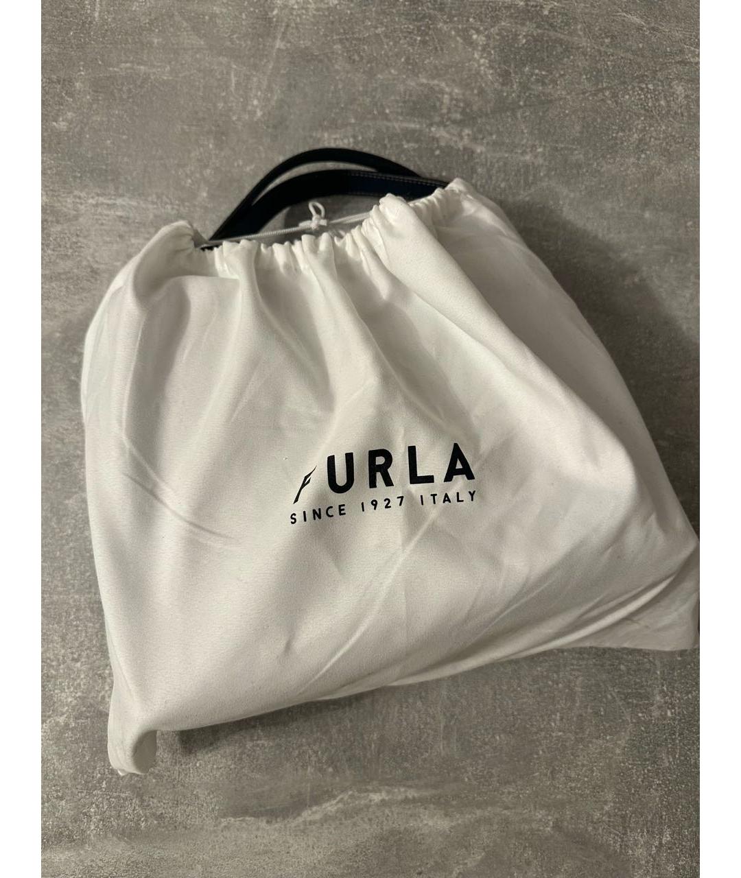 FURLA Темно-синяя кожаная сумка с короткими ручками, фото 6