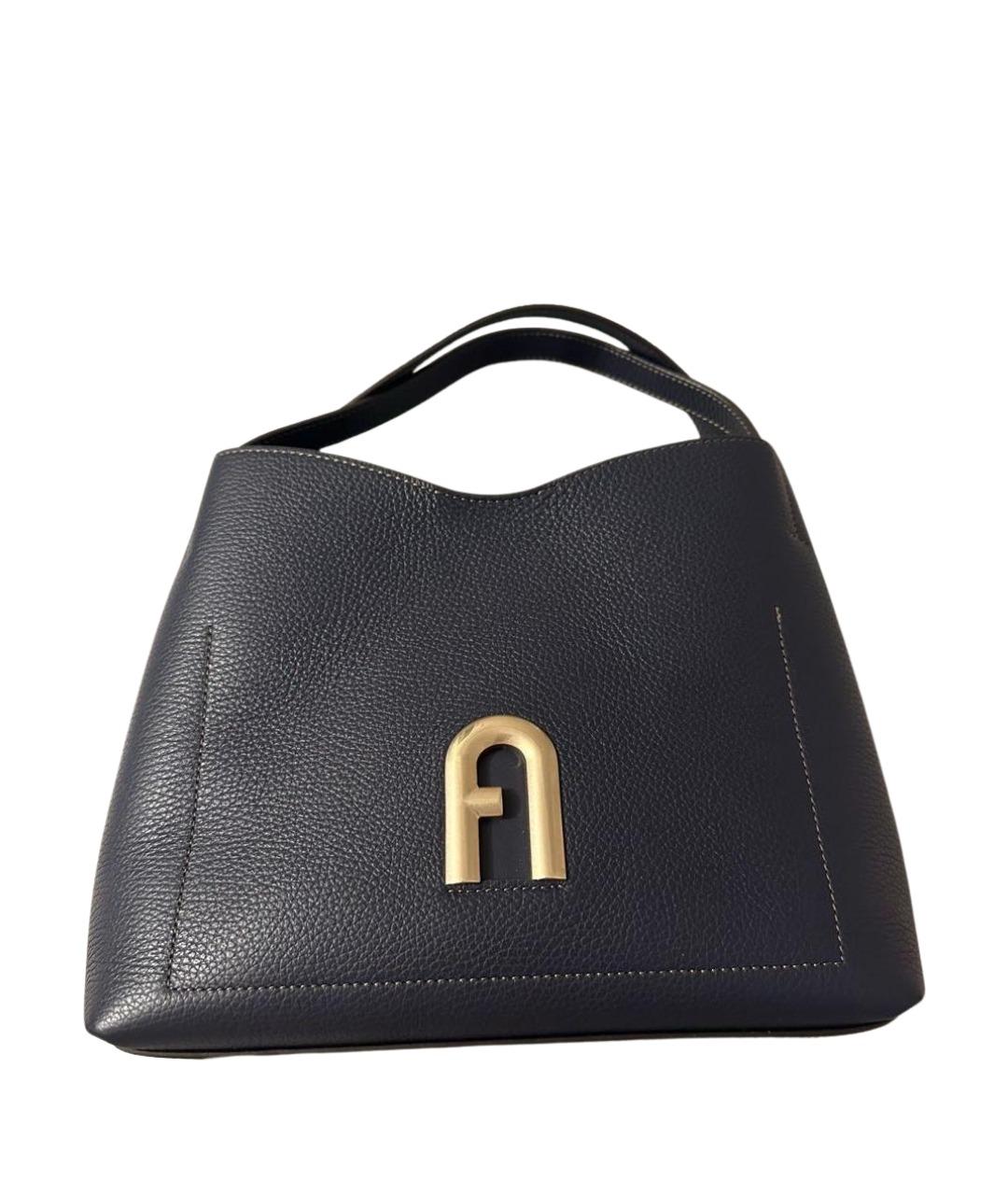 FURLA Темно-синяя кожаная сумка с короткими ручками, фото 1