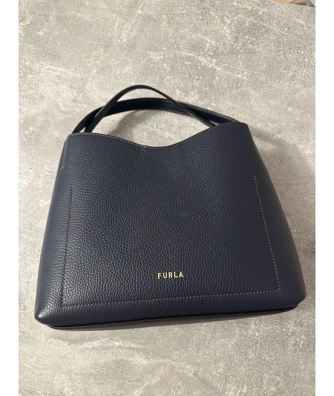 FURLA Темно-синяя кожаная сумка с короткими ручками, фото 2