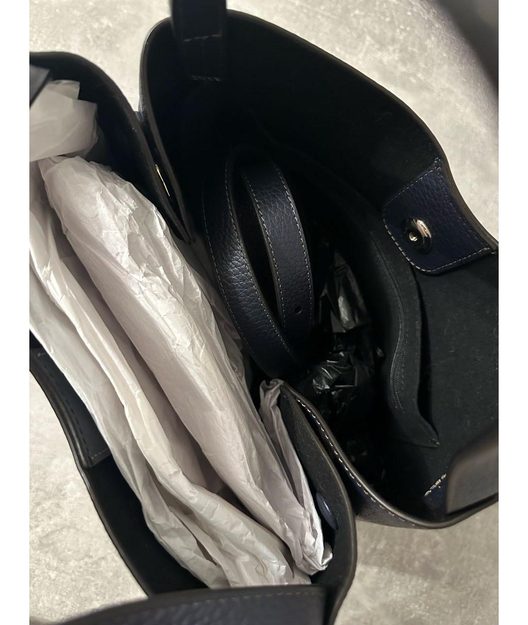 FURLA Темно-синяя кожаная сумка с короткими ручками, фото 3