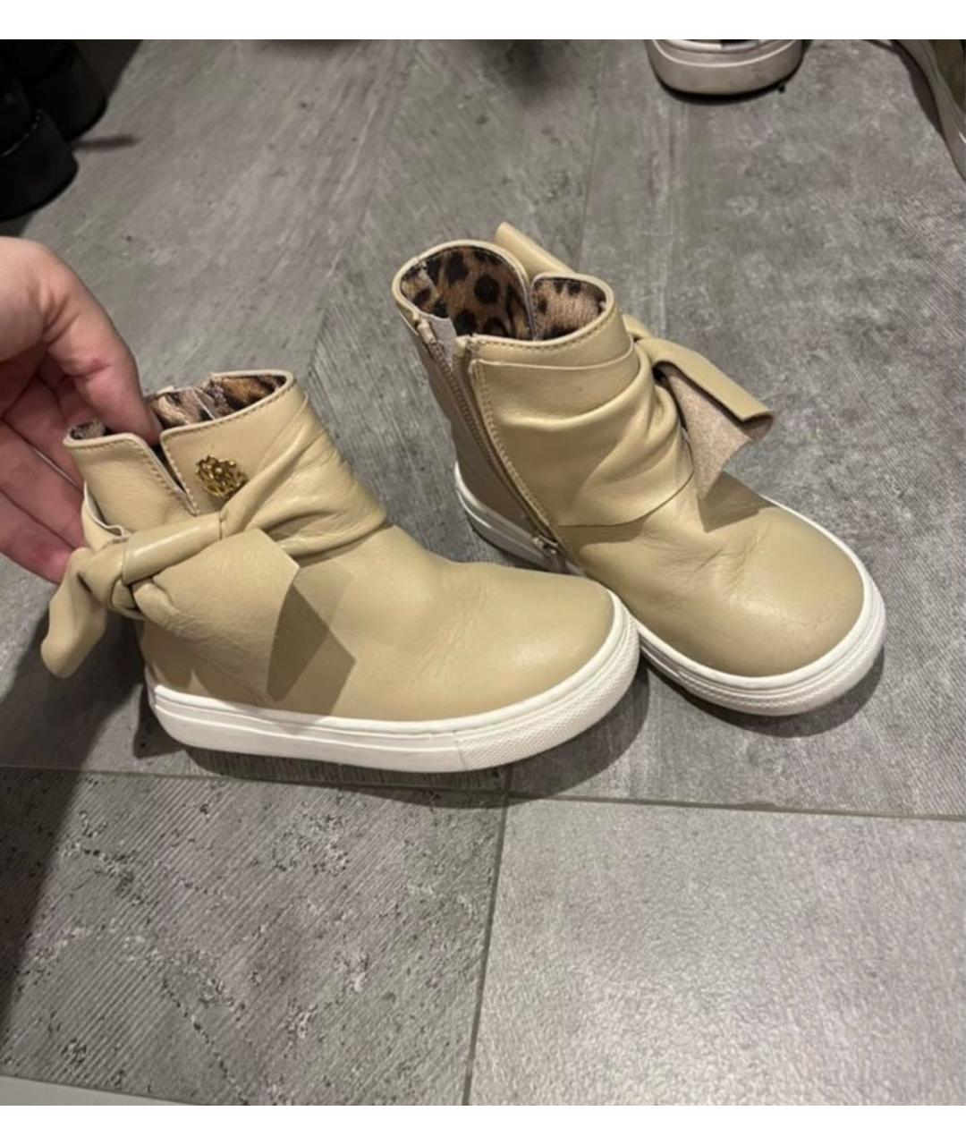 ROBERTO CAVALLI JUNIOR Бежевые кожаные ботинки, фото 2
