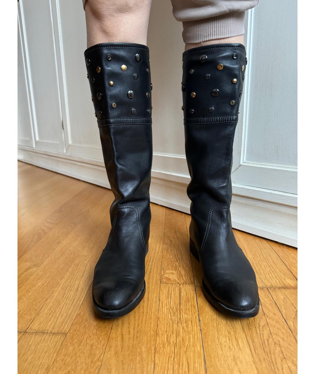TOD'S Черные кожаные сапоги, фото 2
