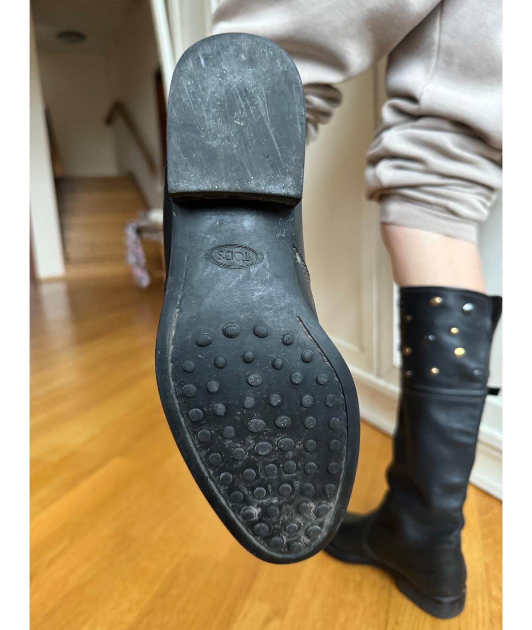 TOD'S Черные кожаные сапоги, фото 4
