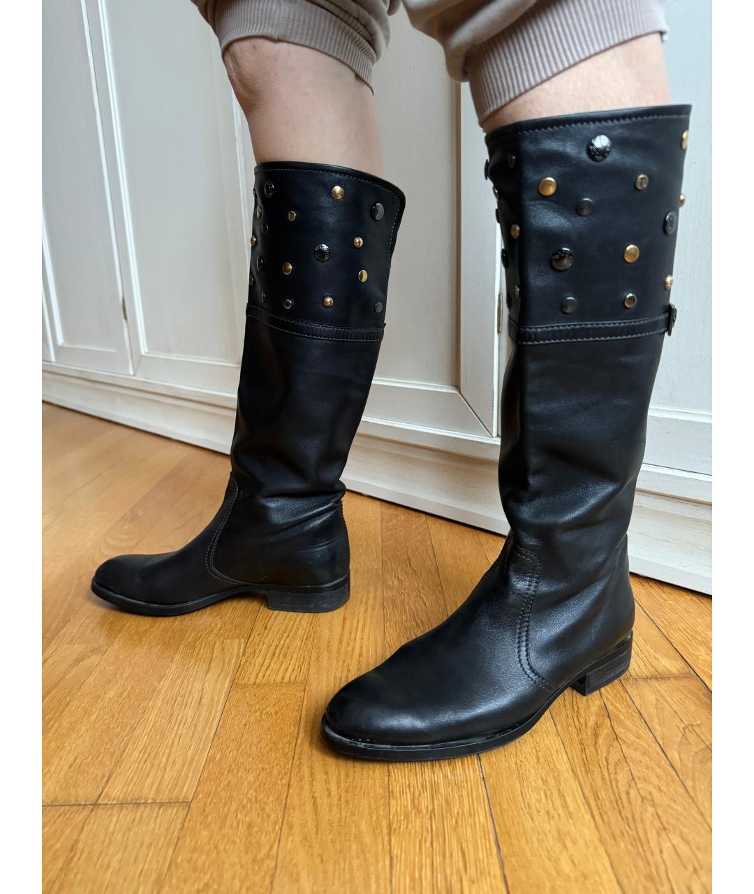 TOD'S Черные кожаные сапоги, фото 5