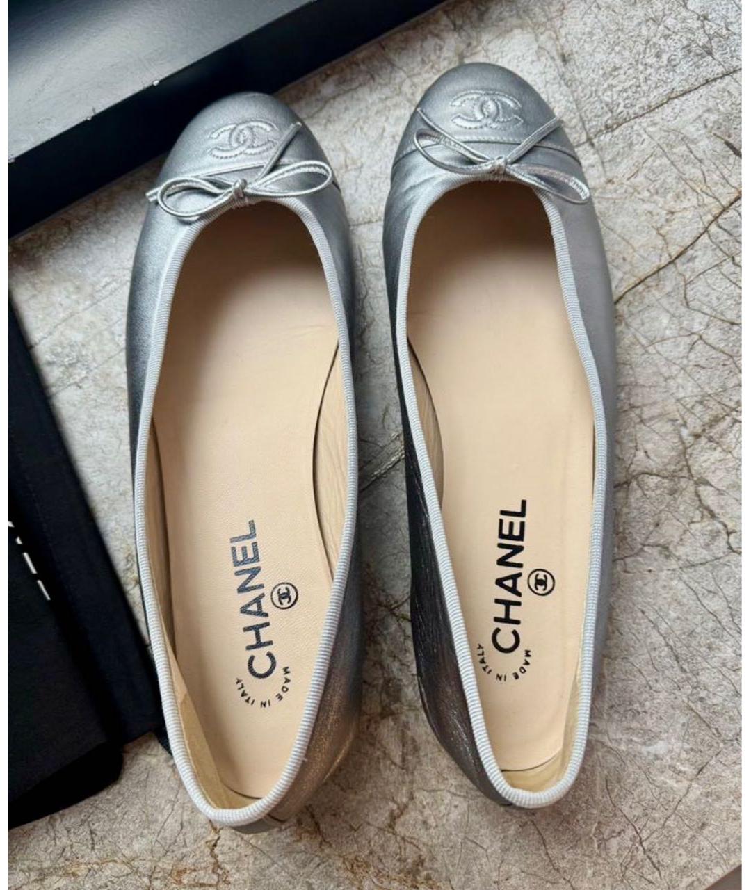 CHANEL Серебряные кожаные балетки, фото 4