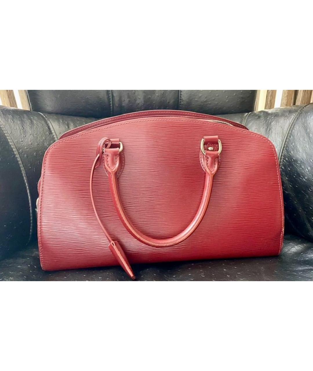 LOUIS VUITTON Бордовая кожаная сумка тоут, фото 9
