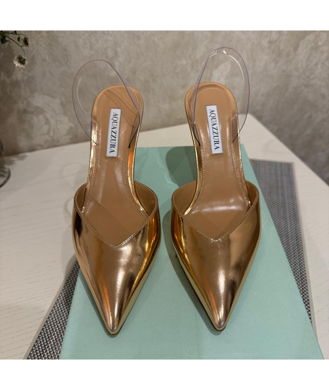AQUAZZURA Золотые кожаные мюли, фото 2