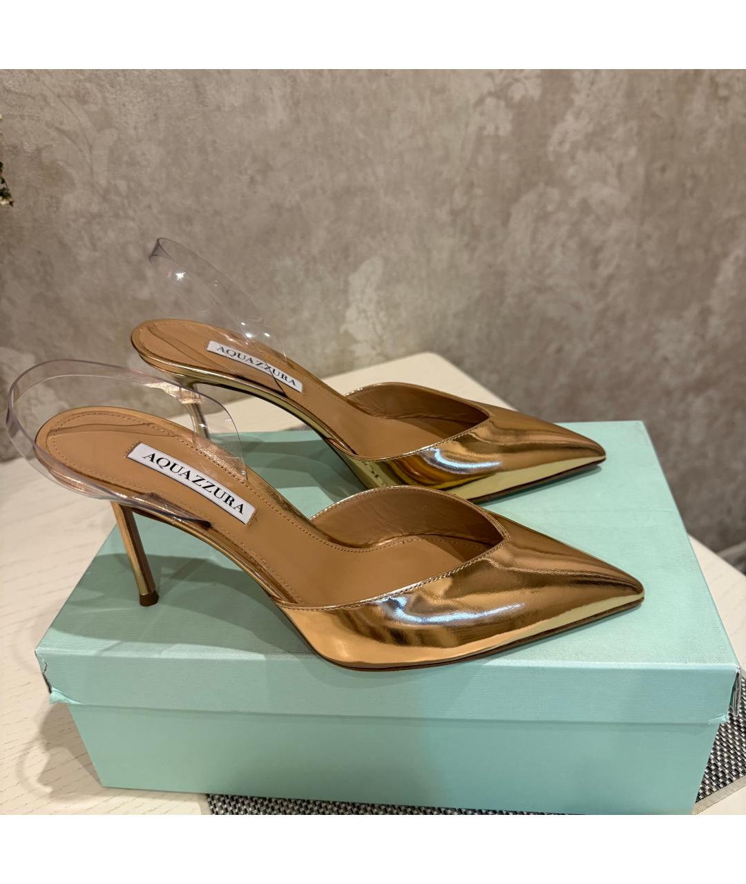 AQUAZZURA Золотые кожаные мюли, фото 6