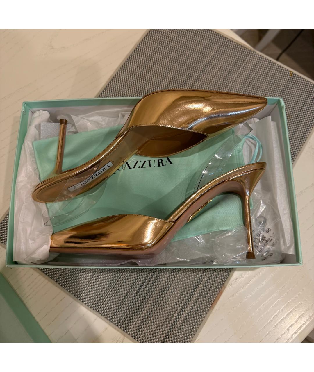 AQUAZZURA Золотые кожаные мюли, фото 3
