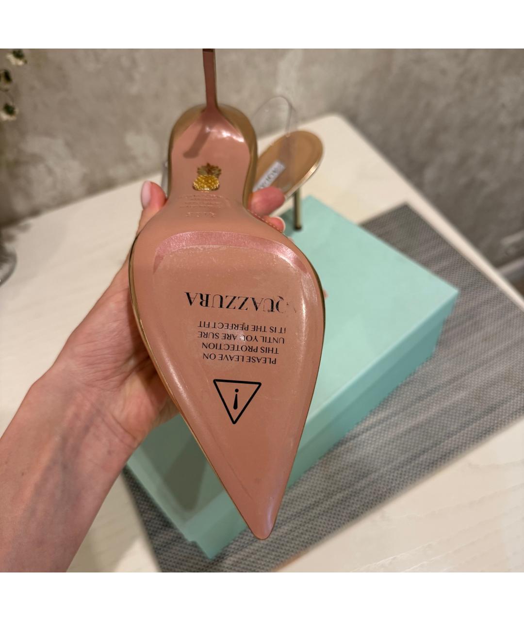AQUAZZURA Золотые кожаные мюли, фото 5
