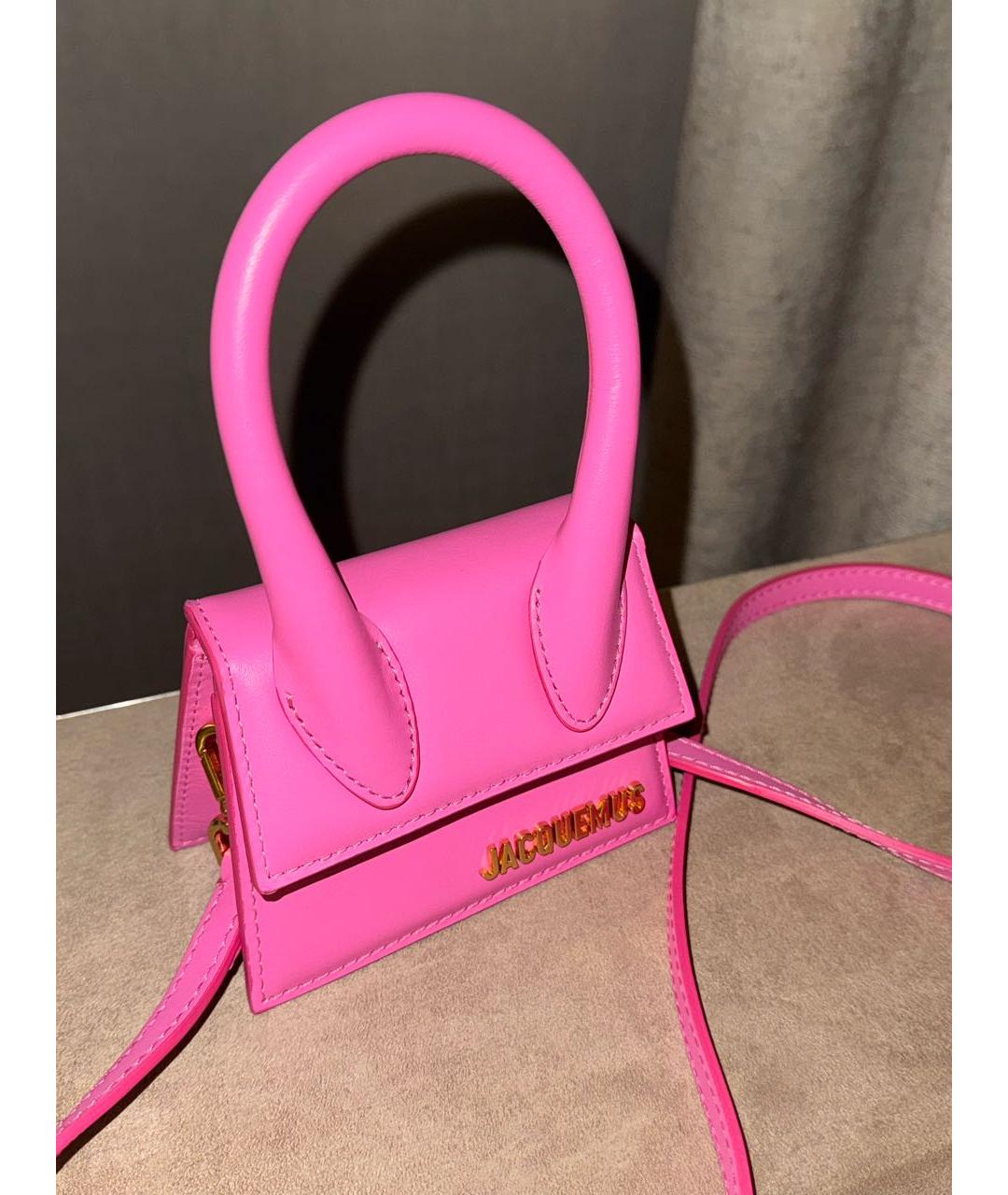 JACQUEMUS Розовая кожаная сумка с короткими ручками, фото 4