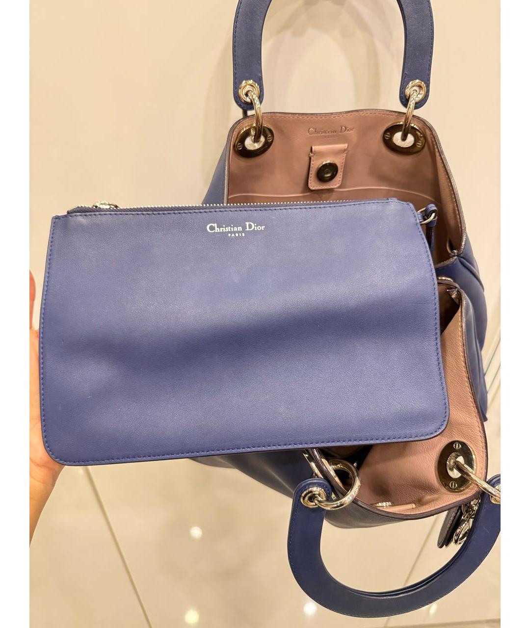 CHRISTIAN DIOR Синяя кожаная сумка с короткими ручками, фото 4