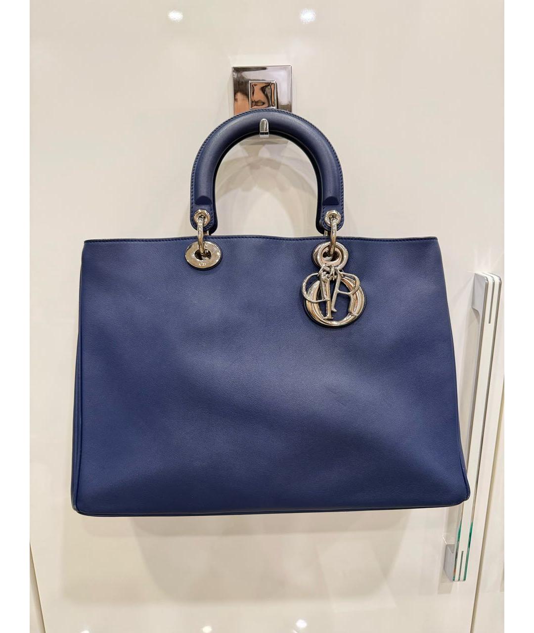 CHRISTIAN DIOR Синяя кожаная сумка с короткими ручками, фото 6