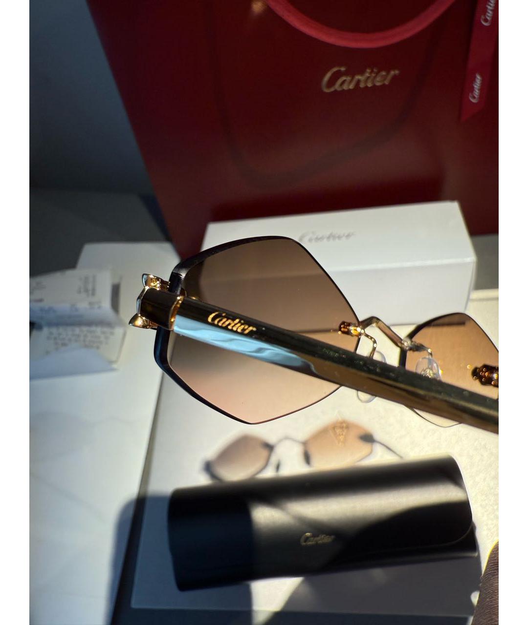 CARTIER Коричневые металлические солнцезащитные очки, фото 5