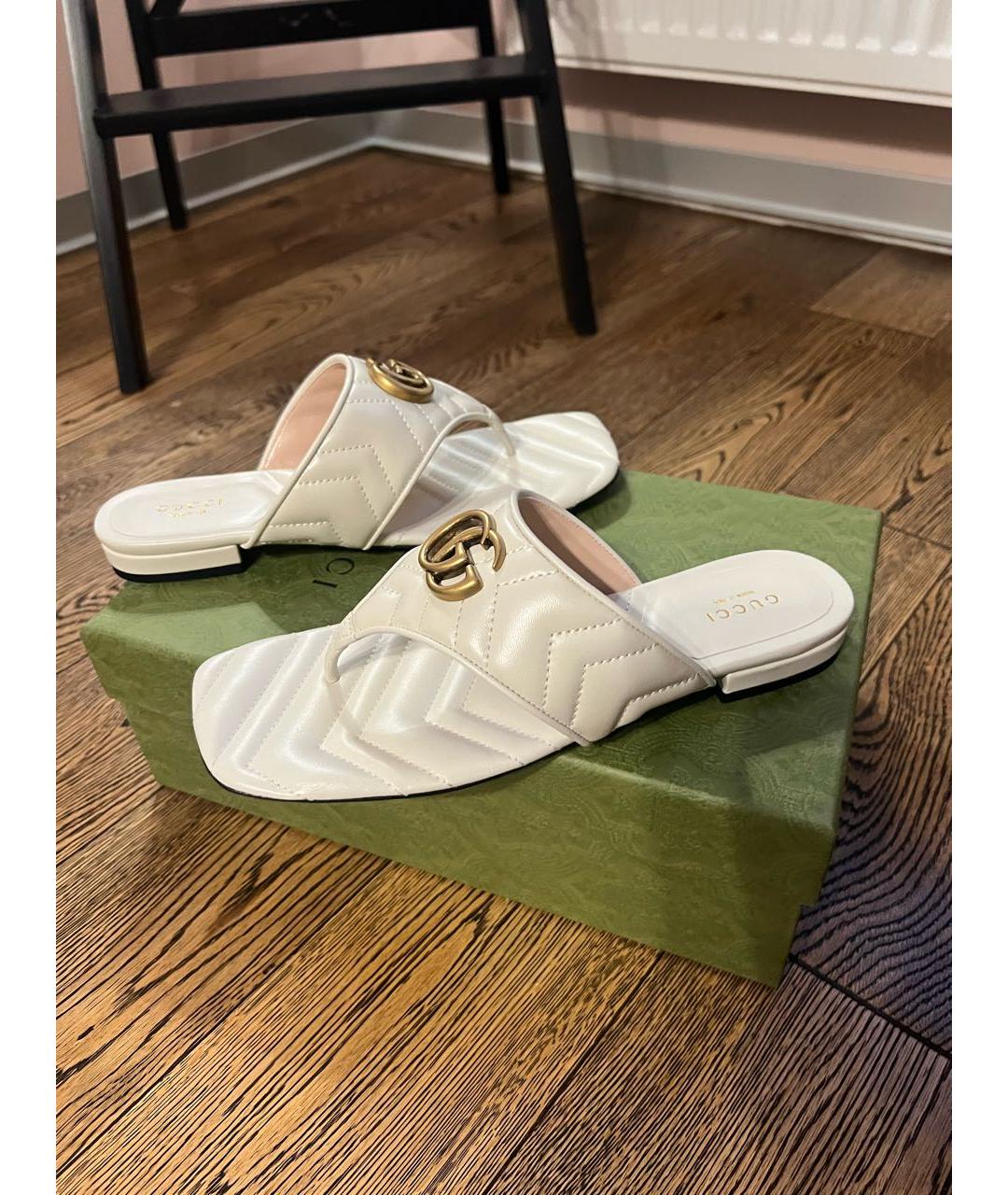 GUCCI Белые кожаные шлепанцы, фото 2