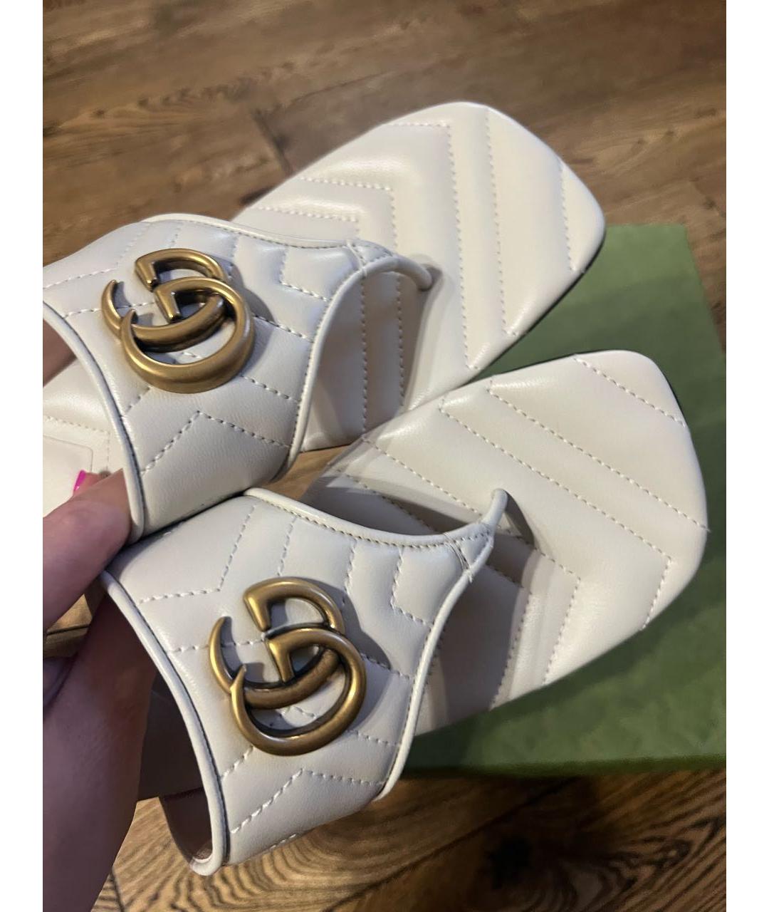 GUCCI Белые кожаные шлепанцы, фото 4