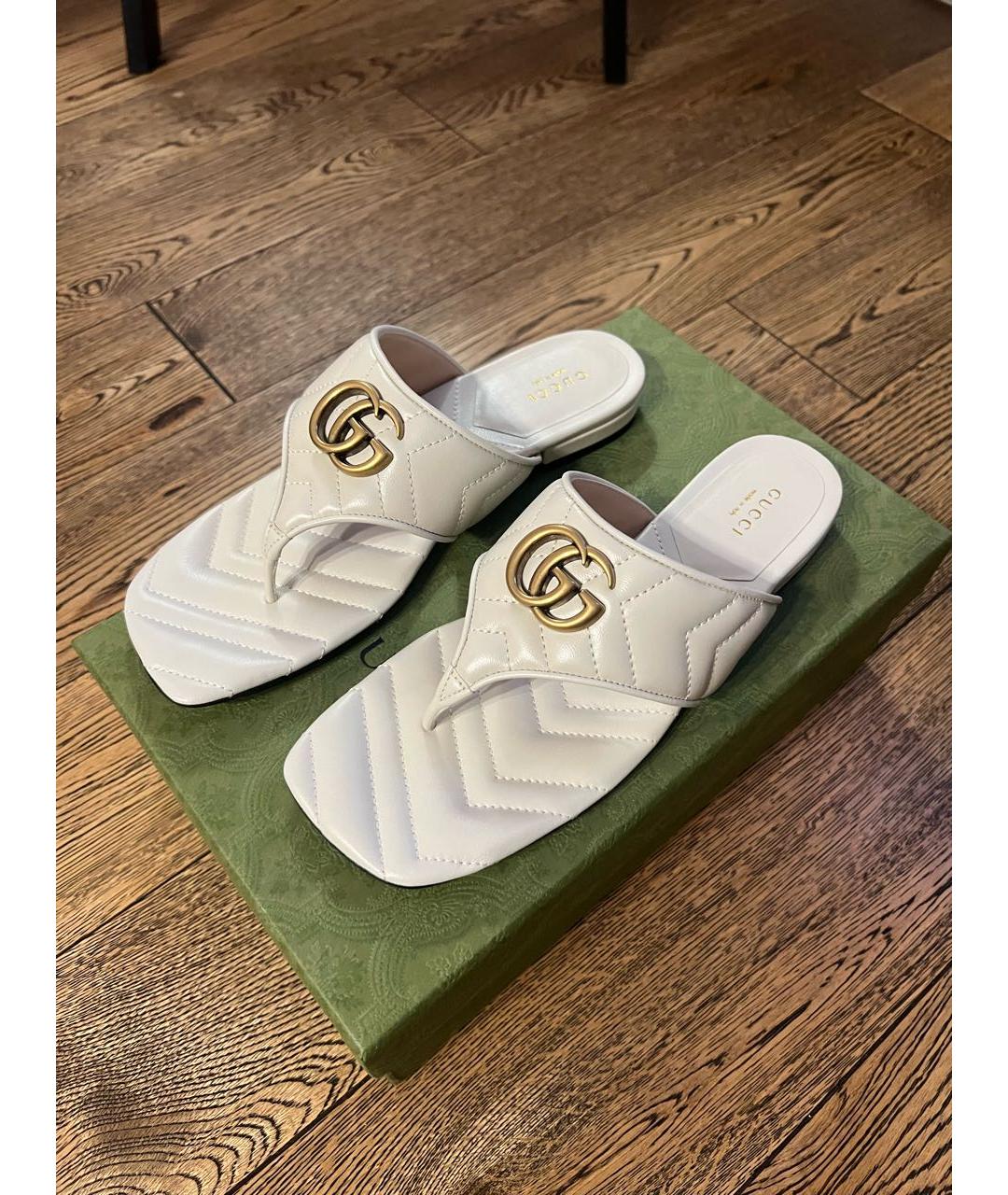 GUCCI Белые кожаные шлепанцы, фото 8