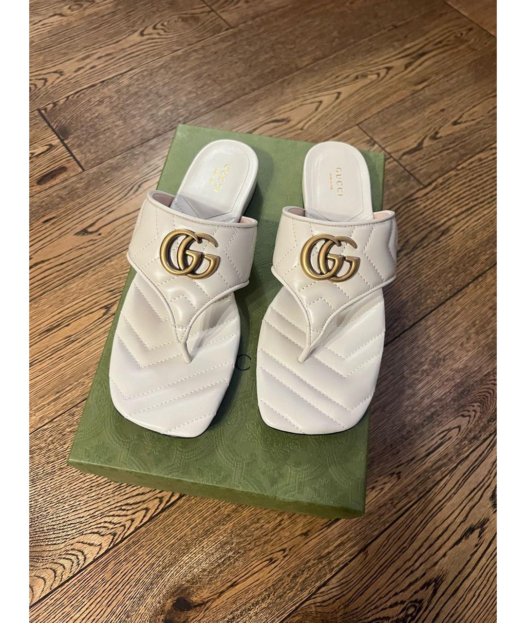 GUCCI Белые кожаные шлепанцы, фото 7