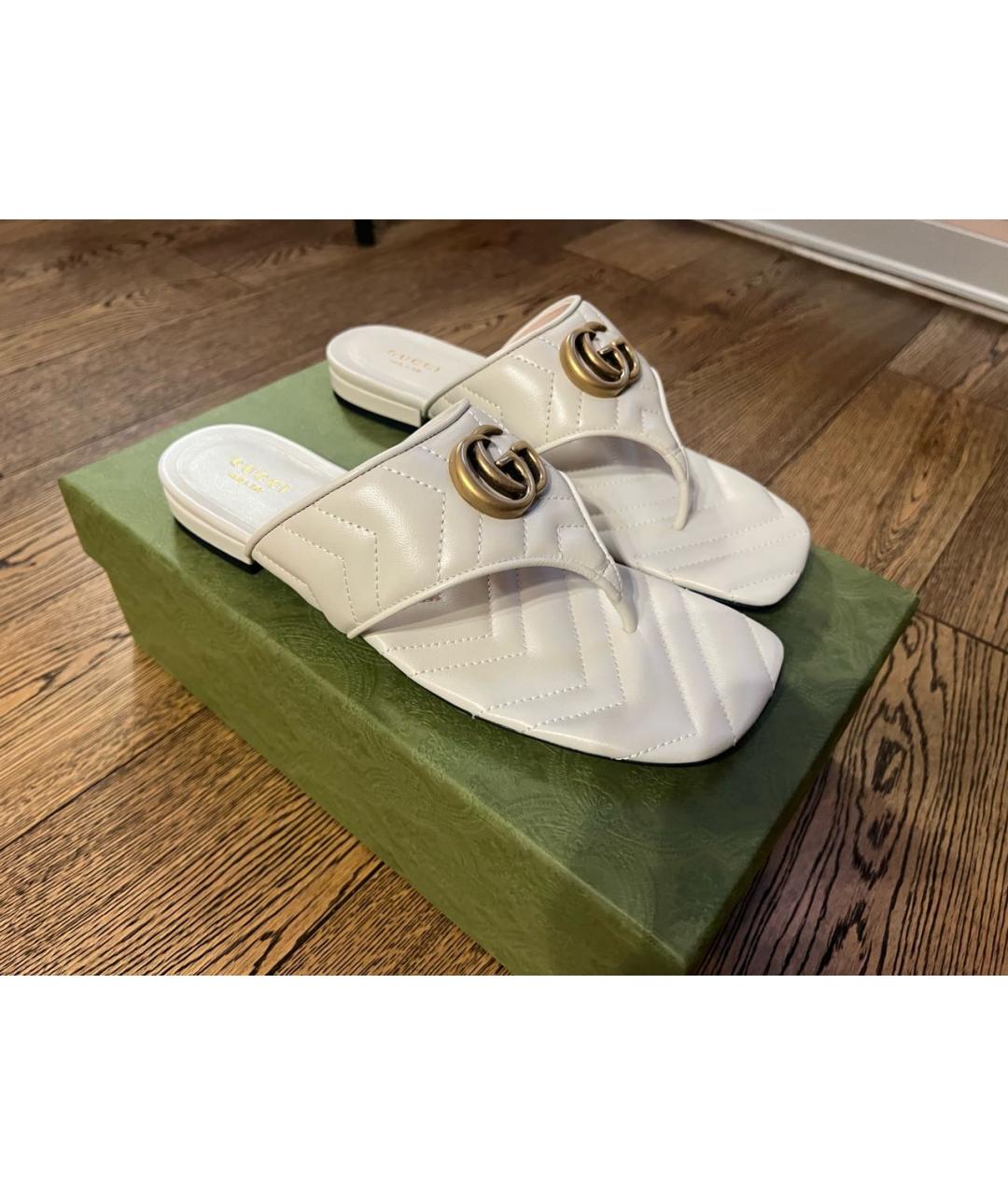 GUCCI Белые кожаные шлепанцы, фото 6