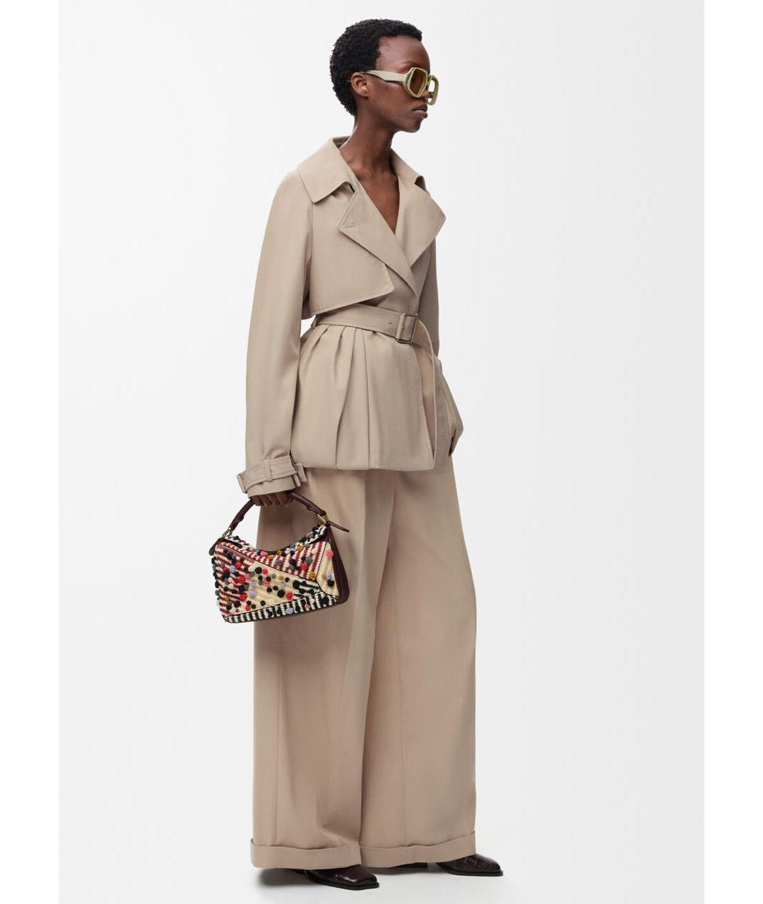 LOEWE Бежевые хлопковые брюки широкие, фото 2