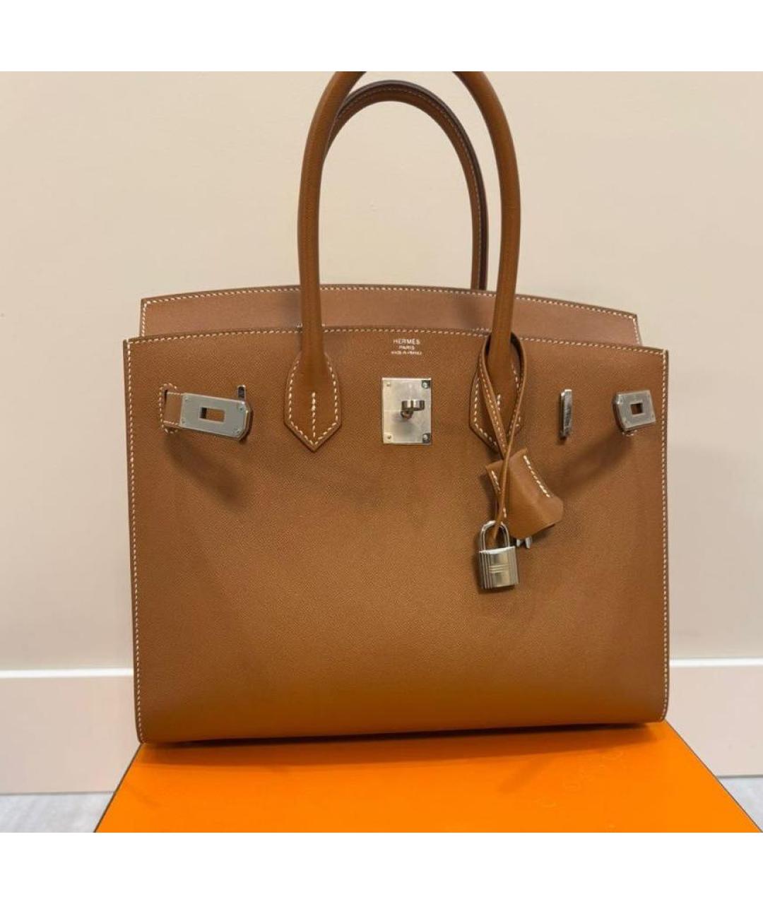 HERMES Коричневая кожаная сумка с короткими ручками, фото 4