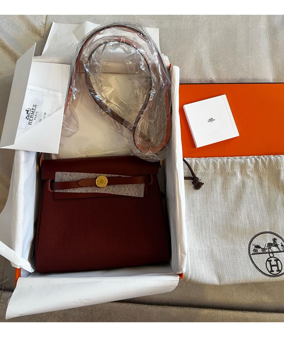 HERMES Бордовая тканевая сумка через плечо, фото 5